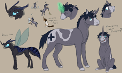 Size: 1000x595 | Tagged: safe, artist:basiliskfree, imported from derpibooru, oc, oc:bumble, changeling, pony, unicorn, reference sheet