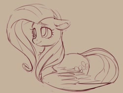 Size: 1075x814 | Tagged: safe, artist:yoditax, imported from derpibooru, fluttershy, pegasus, pony, female, mare, monochrome, simple background, sketch, solo