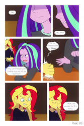 Size: 1280x1920 | Tagged: safe, artist:little-tweenframes, deleted from derpibooru, imported from derpibooru, aria blaze, sunset shimmer, comic:aria's archives, comic:rise, series:sciset diary, equestria girls, bar, clothes, comic, hoodie, vulgar