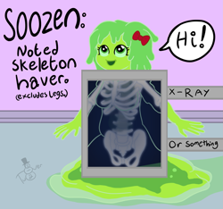 Size: 1683x1578 | Tagged: safe, artist:oneovertwo, imported from derpibooru, oc, oc only, oc:soozen, satyr, slime girl, bone, offspring, parent:smooze, skeleton, solo, x-ray, x-ray picture