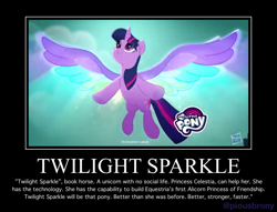 Size: 1200x919 | Tagged: safe, artist:kalecgos, imported from derpibooru, twilight sparkle, alicorn, pony, rainbow roadtrip, colored wings, female, mare, motivational poster, multicolored wings, rainbow wings, spread wings, the six million dollar man, twilight sparkle (alicorn), wing bling, wings