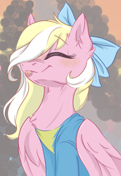 Size: 3626x5276 | Tagged: safe, artist:sparkling_light, derpibooru exclusive, imported from derpibooru, oc, oc only, oc:bay breeze, pegasus, pony, :p, blushing, bow, chest fluff, clothes, cute, ear fluff, eyes closed, female, hair bow, hair over one eye, hoodie, mare, silly, tongue out, wonderbolt hooded sweatshirt