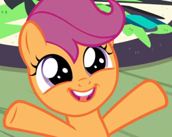 Size: 638x511 | Tagged: safe, imported from derpibooru, screencap, scootaloo, pegasus, pony, the washouts (episode), cute, cutealoo, female, filly, hooves in air, open mouth, raised hoof