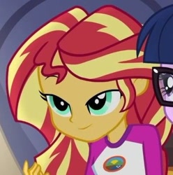 Size: 398x401 | Tagged: safe, imported from derpibooru, screencap, sci-twi, sunset shimmer, twilight sparkle, equestria girls, legend of everfree, cropped, solo focus