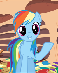 Size: 749x940 | Tagged: safe, imported from derpibooru, screencap, rainbow dash, pegasus, pony, dragon quest, book, cropped, cute, dashabetes, female, golden oaks library, mare, raised hoof, smiling, solo