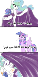 Size: 628x1272 | Tagged: safe, artist:kaikururu, imported from derpibooru, princess celestia, princess luna, twilight sparkle, alicorn, pony, cape, clothes, comic, female, inconvenient celestia, majestic as fuck, mare, meme, parody, royal sisters, sailor moon, scene parody, simple background, tuxedo mask, twilight sparkle (alicorn), white background