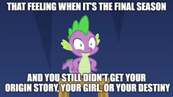 Size: 888x499 | Tagged: safe, edit, edited screencap, imported from derpibooru, screencap, spike, pony, equestria girls, equestria girls series, spring breakdown, spoiler:eqg series (season 2), caption, destiny, equestria girls ponified, final season, image macro, internal screaming spike, meme, origins, ponified, stool, text, twilight's castle