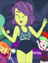 Size: 492x640 | Tagged: safe, imported from derpibooru, screencap, drama letter, garden grove, orange sunrise, victoria, watermelody, equestria girls, equestria girls series, spring breakdown, spoiler:eqg series (season 2), clothes, discovery family logo, female, offscreen character, swimsuit