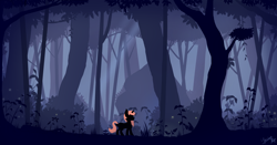 Size: 2580x1350 | Tagged: safe, artist:louisep3, imported from derpibooru, pony, fanart, female, forest, silhouette, solo, starved for light