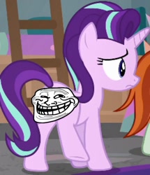 Size: 720x839 | Tagged: safe, edit, edited screencap, imported from derpibooru, screencap, starlight glimmer, pony, unicorn, the mean 6, april fools joke, bad meme, cropped, female, mare, meme, solo, trollface