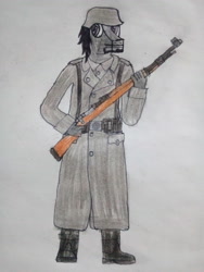 Size: 2448x3264 | Tagged: safe, artist:überreaktor, imported from derpibooru, oc, oc only, oc:iron cross, anthro, ammo pouch, belt, boots, clothes, gun, helmet, kar98k, rifle, shoes, solo, stahlhelm, uniform, weapon, wehrmacht