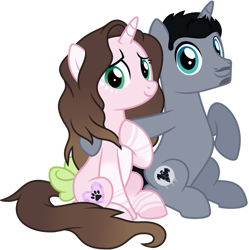 Size: 1024x1027 | Tagged: safe, artist:cindydreamlight, artist:cindystarlight, imported from derpibooru, oc, oc only, oc:cindy, oc:zac, pony, unicorn, bow, cinzac, female, hair bow, male, mare, simple background, stallion, transparent background