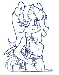 Size: 1000x1281 | Tagged: safe, artist:trgreta, imported from derpibooru, twilight sparkle, alicorn, anthro, blushing, female, lidded eyes, satchel, smiling, solo, twilight sparkle (alicorn)