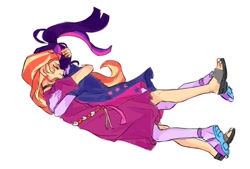 Size: 945x637 | Tagged: safe, artist:keeerooooo1, imported from derpibooru, sci-twi, sunset shimmer, twilight sparkle, equestria girls, equestria girls series, spring breakdown, spoiler:eqg series (season 2), clothes, female, hug, lesbian, scitwishimmer, shipping, simple background, sunsetsparkle