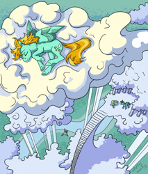 Size: 853x1000 | Tagged: safe, artist:adeptus-monitus, imported from derpibooru, lightning dust, pegasus, pony, cloud, female, lying on a cloud, mare, ruffled hair, sleeping, solo