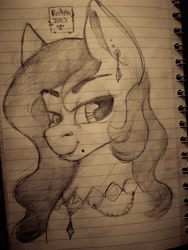 Size: 2976x3968 | Tagged: safe, artist:rottengotika, imported from derpibooru, oc, oc only, oc:sandy sphinx, earth pony, pony, earth pony oc, jewelry, lined paper, sketch, solo, traditional art