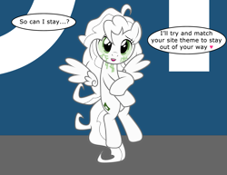 Size: 2939x2271 | Tagged: safe, artist:badumsquish, derpibooru exclusive, imported from derpibooru, oc, oc only, oc:derpi dot, pony, derpibooru, april fools, april fools 2019, badumsquish is trying to murder us, bashful, cute, derpibooru theme illusion, dialogue, floating wings, heart, illusion, messy mane, meta, ocbetes, pixel art, show accurate, solo, talking to viewer, tiny, tiny ponies, wings