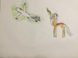 Size: 3264x2448 | Tagged: safe, artist:phoenixacezero, imported from derpibooru, queen chrysalis, shining armor, april fools, traditional art