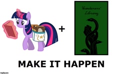 Size: 800x476 | Tagged: safe, imported from derpibooru, twilight sparkle, pony, book, bookhorse, exploitable meme, make it happen, meme, scp foundation, wanderer's library