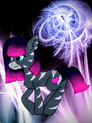 Size: 480x640 | Tagged: safe, artist:silver moon, imported from derpibooru, oc, oc only, oc:sparkbat, pony, zebra, solo, striped