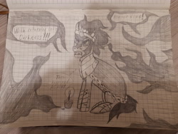 Size: 4608x3456 | Tagged: safe, artist:katya, imported from derpibooru, king sombra, pony, candle, food, graph paper, male, muffin, solo, traditional art