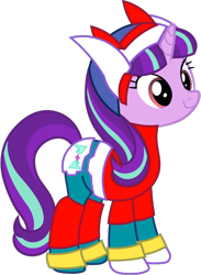 Size: 614x841 | Tagged: safe, artist:4-chap, imported from derpibooru, starlight glimmer, pony, alternate eye color, clothes, costume, crossover, female, helmet, mega man (series), megaman, megaman zero, omega zero, red eyes, s5 starlight, simple background, smiling, solo, transparent background, zero