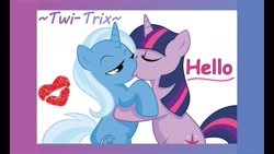 Size: 1280x720 | Tagged: artist needed, safe, imported from derpibooru, trixie, twilight sparkle, pony, unicorn, duo, female, kiss on the lips, kissing, lesbian, shipping, twixie