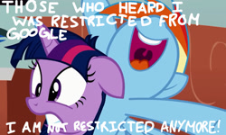 Size: 1954x1172 | Tagged: safe, deleted from derpibooru, edit, imported from derpibooru, rainbow dash, twilight sparkle, pony, cheering, nose in the air, open mouth