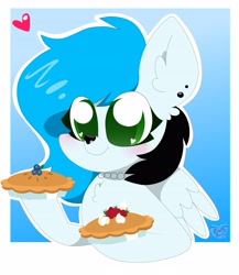 Size: 3504x4032 | Tagged: safe, artist:kittyrosie, imported from derpibooru, oc, oc only, oc:icefluff, hybrid, wolf, wolf pony, cute, female, fluffy, food, mare, my little pony, ocbetes, pie, solo