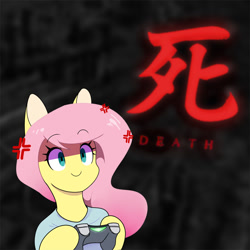 Size: 800x800 | Tagged: safe, artist:0ndshok, imported from derpibooru, fluttershy, pony, angry, chinese character, console, cross-popping veins, death, game, game over, japanese, kanji, sekiro: shadows die twice, shy