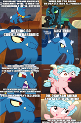 Size: 3216x4908 | Tagged: safe, edit, edited screencap, imported from derpibooru, screencap, cozy glow, grogar, queen chrysalis, changeling, changeling queen, pegasus, pony, the beginning of the end, comic, female, filly, meme, screencap comic