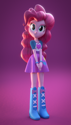 Size: 1080x1920 | Tagged: safe, artist:creatorofpony, artist:rjrgmc28, imported from derpibooru, pinkie pie, equestria girls, 3d, blender, boots, bracelet, clothes, cute, diapinkes, female, high heel boots, jewelry, looking at you, shoes, skirt, smiling, solo