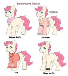 Size: 3016x3367 | Tagged: safe, artist:spectrumnightyt, imported from derpibooru, oc, oc only, oc:strawberry butter, earth pony, pony, clothes, hoodie, male, simple background, solo, stallion, suit, transparent background