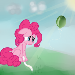 Size: 4000x4000 | Tagged: safe, artist:applerougi, imported from derpibooru, pinkie pie, earth pony, pony, absurd resolution, balloon, crying, female, missing cutie mark, sad, sad smile, smiling, solo, tears of joy, teary eyes