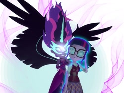 Size: 1400x1050 | Tagged: safe, artist:rachidile, imported from derpibooru, sci-twi, twilight sparkle, equestria girls, 3d, clothes, crystal prep academy uniform, glasses, gmod, midnight sparkle, school uniform, wings