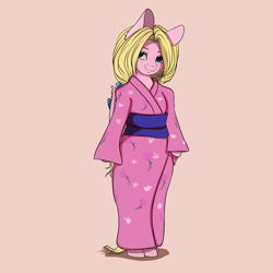 Size: 4000x4000 | Tagged: safe, artist:miokomata, imported from derpibooru, oc, oc only, pegasus, semi-anthro, absurd resolution, bipedal, clothes, female, kimono (clothing), mare, simple background, smiling, solo