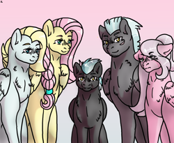 Size: 1100x900 | Tagged: safe, artist:icefeather24, imported from derpibooru, fluttershy, thunderlane, oc, oc:belle, oc:butterfly, oc:silver wing, pegasus, pony, colt, family, female, filly, male, offspring, parent:fluttershy, parent:thunderlane, parents:thundershy, shipping, straight, thundershy