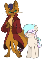 Size: 712x981 | Tagged: safe, artist:moonlightdisney5, artist:thatonefluffs, imported from derpibooru, capper dapperpaws, oc, oc:nova, abyssinian, anthro, my little pony: the movie, blushing, canon x oc, chest fluff, clothes, coat, male