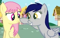 Size: 913x583 | Tagged: safe, artist:crystal wishes, derpibooru exclusive, imported from derpibooru, oc, oc:iree heaven, oc:stormlight, pegasus, pony, base used, boop, female, mare, smiling