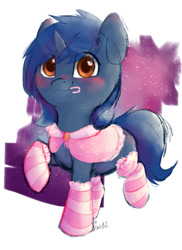 Size: 1000x1370 | Tagged: safe, artist:kotgl, imported from derpibooru, oc, oc only, oc:starlight blossom, pony, unicorn, clothes, cute, female, filly, sketch, socks, solo, striped socks, sugar cane