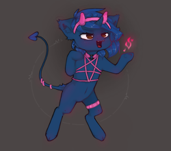 Size: 2500x2200 | Tagged: safe, artist:uwu_tttt, imported from derpibooru, oc, oc only, oc:starlight blossom, demon, pony, clothes, costume, cute, devil horns, fangs, halloween, halloween costume, holiday