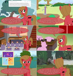 Size: 2300x2409 | Tagged: safe, artist:ladyanidraws, imported from derpibooru, oc, oc:pun, earth pony, pig, pony, ask pun, ask, comic, female, flag, food, mare, mushroom, solo, watermelon