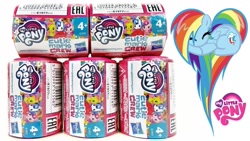Size: 1280x720 | Tagged: safe, imported from derpibooru, rainbow dash, pony, capsule, cutie mark crew, female, heart, irl, logo, my little pony, photo, toy