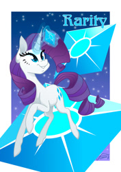 Size: 600x849 | Tagged: safe, artist:tiitcha, imported from derpibooru, rarity, pony, unicorn, cutie mark background, female, glowing horn, magic, mare, solo, telekinesis