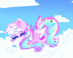 Size: 1024x825 | Tagged: safe, artist:_spacemonkeyz_, imported from derpibooru, oc, oc only, oc:momoiro umeko, pegasus, pony, cloud, female, mare, sleeping, solo, two toned wings