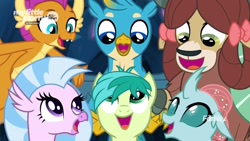Size: 1920x1080 | Tagged: safe, imported from derpibooru, screencap, gallus, ocellus, sandbar, silverstream, smolder, yona, changedling, changeling, dragon, griffon, pony, yak, uprooted, bow, cute, diaocelles, diastreamies, discovery family logo, dragoness, female, gallabetes, hair bow, happy, looking down, male, monkey swings, sandabetes, smolderbetes, student six, the place where we belong, yonadorable