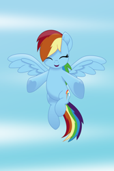 Size: 1950x2925 | Tagged: safe, artist:phucknuckl, imported from derpibooru, rainbow dash, pegasus, pony, cute, dashabetes, eyes closed, female, i can't believe it's not hasbro studios, mare, movie accurate, sky, smiling, solo