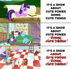 Size: 1400x1350 | Tagged: safe, edit, edited screencap, imported from derpibooru, screencap, gallus, ocellus, rainbow dash, rarity, sandbar, silverstream, smolder, twilight sparkle, yona, alicorn, earth pony, pegasus, pony, unicorn, friendship is magic, the end in friend, uprooted, /mlp/, book, drama, female, male, mare, op is a duck, op is trying to start shit, reading, stallion, student six, text, treelight sparkle, twilight sparkle (alicorn), unicorn twilight