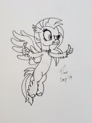 Size: 1972x2629 | Tagged: safe, artist:pixelgrip94, imported from derpibooru, silverstream, brush, flying, painting, tongue out