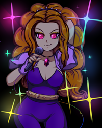 Size: 800x1000 | Tagged: safe, artist:keterok, imported from derpibooru, adagio dazzle, equestria girls, arm behind head, breasts, cleavage, female, gem, jewelry, looking at you, microphone, necklace, siren gem, solo